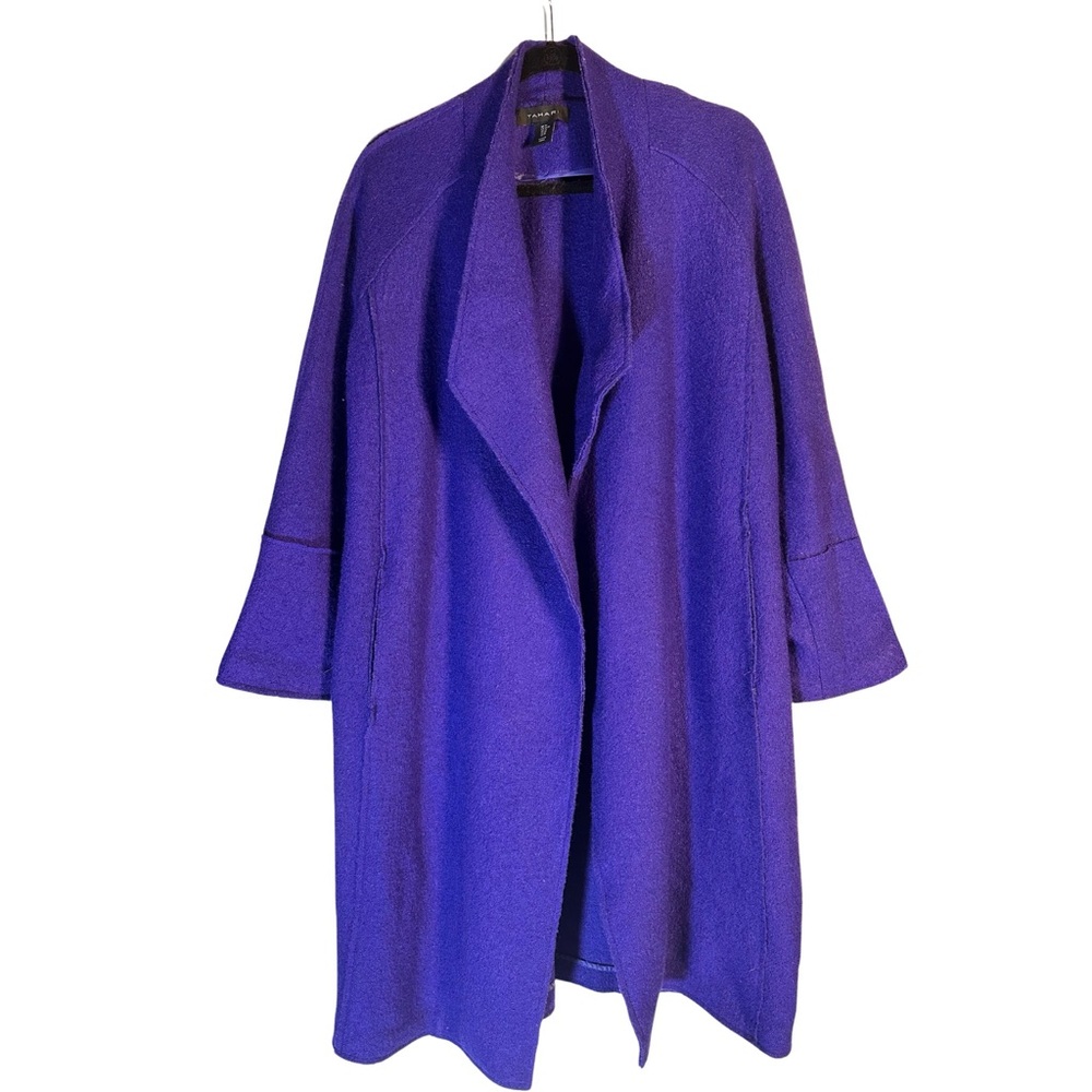 Tahari Vibrant Purple Open Front Wool Blend Coat